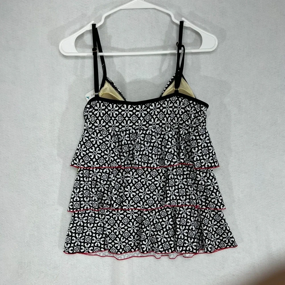 NEW Fit 4 Ur Tummy Tankini Swim Top Peplum Tier Black Built in Bra Womens Sz 12 - Picture 7 of 10
